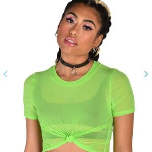 Iheartraves neon mesh crop top